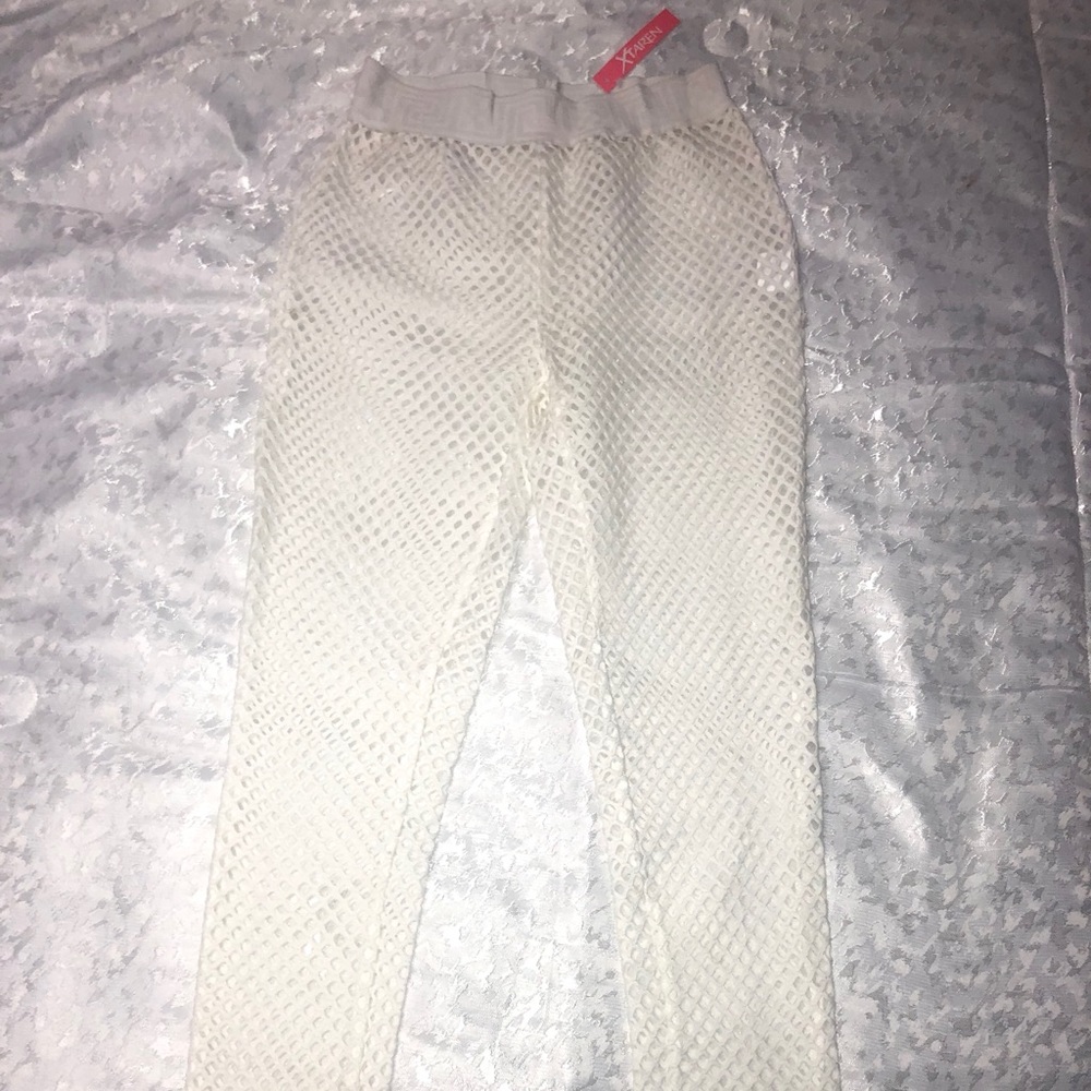 See-through white pants set